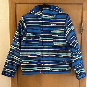 Foursquare Snowboard Outerwear Men’s Striped Winter Jacket Blue Size Small